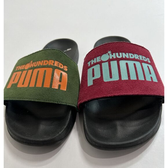 Puma x The Hundreds Leadcat Slides in Black Red Green main image 7